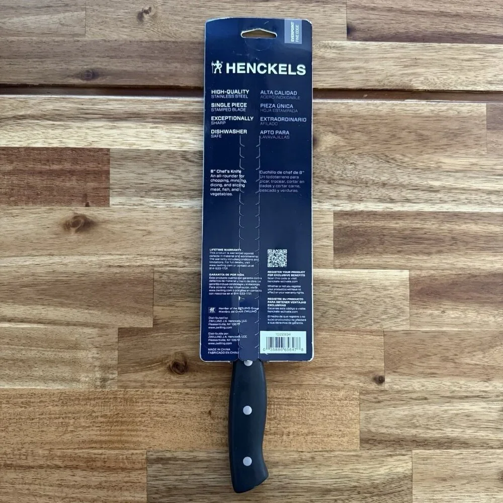 NWT Henckels Everpoint 8-in Triple Rivet‎ Stainless Steel Chef Knife Fine Edge